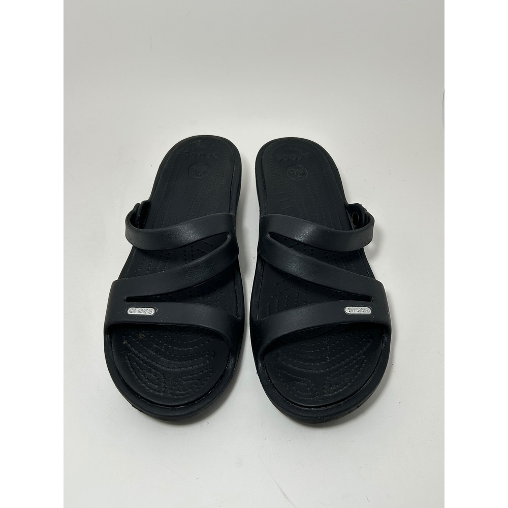 Crocs Patricia Black Strappy Wedge Sandals Womens Size 11 Slip On Slides